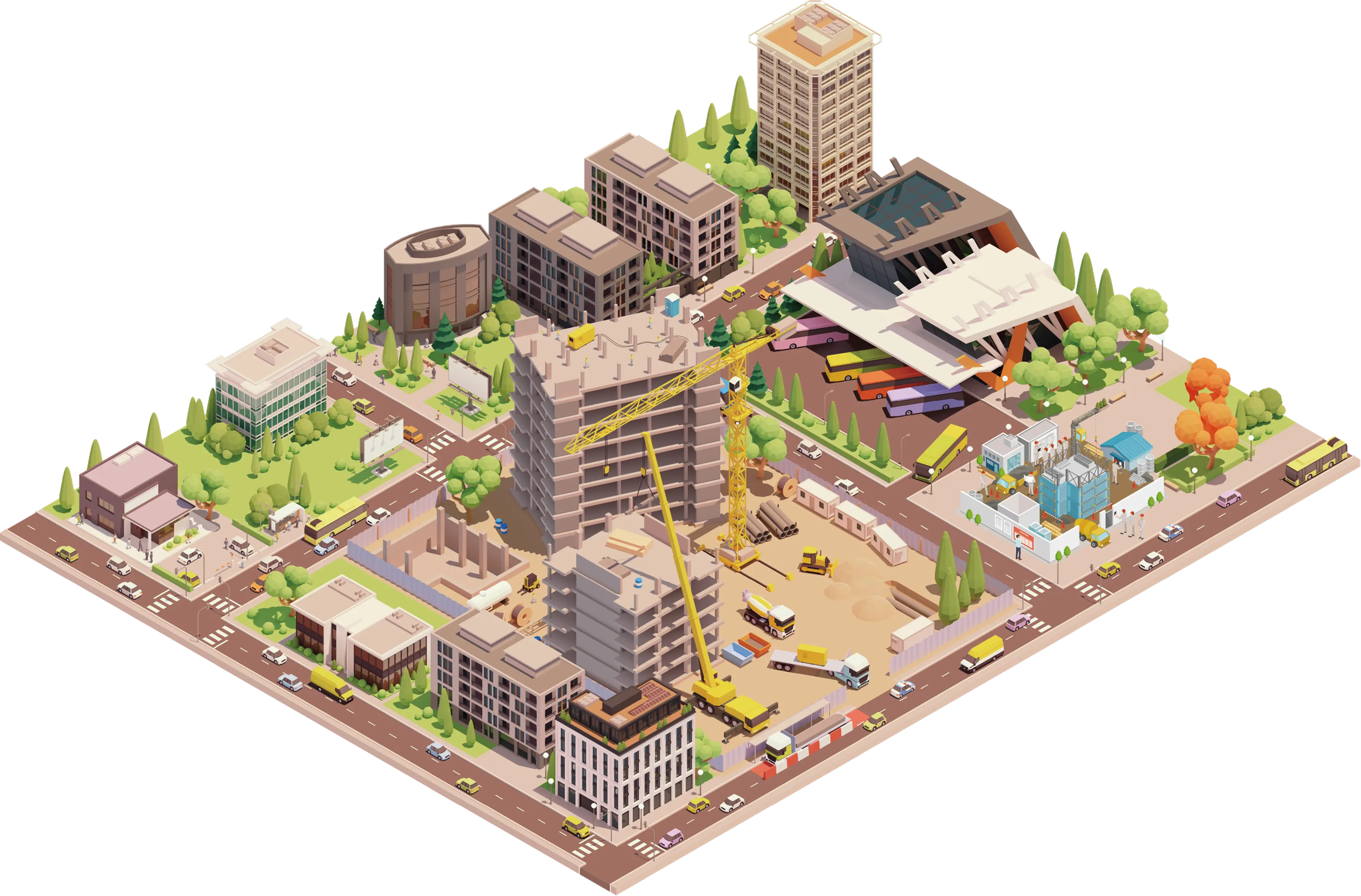 建設現場と街のイラスト